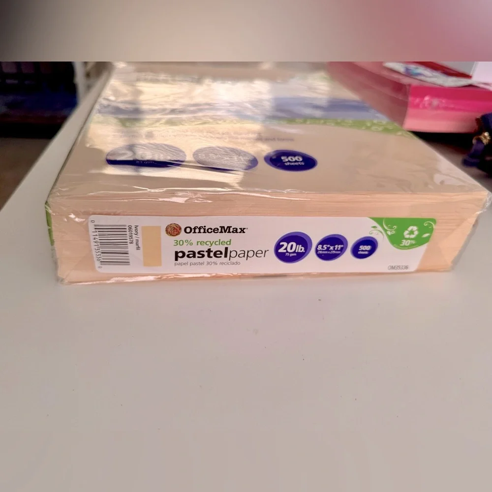 OFFICEMAX Ivory 20 lb. 8.5”x11” Recycled Pastel Paper Pack